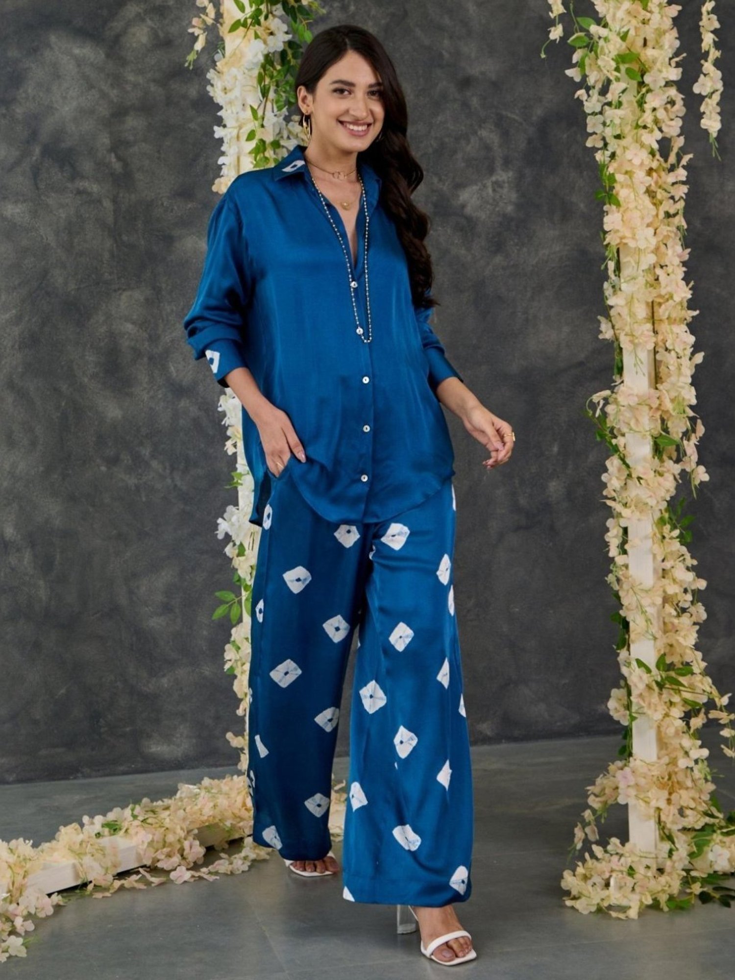 Gulaal Indigo Bandhani Modal Satin Shirt with Pant