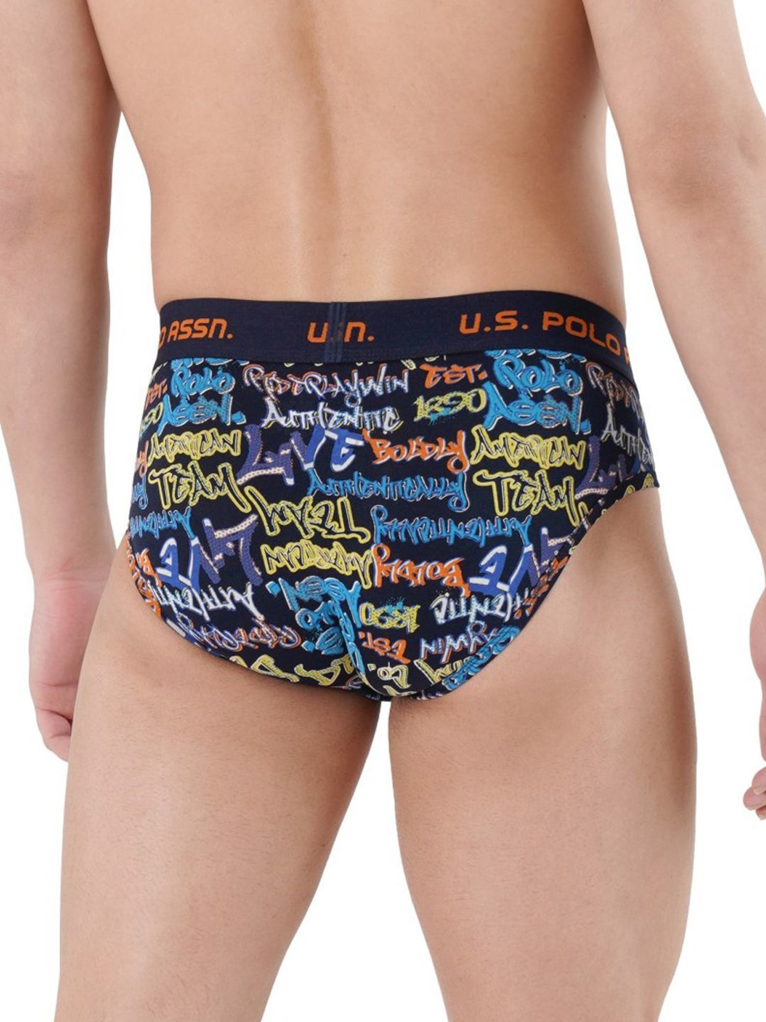 U.S. Polo Assn. Blue & Multi Cotton Regular Fit Printed Briefs - Pack Of 2