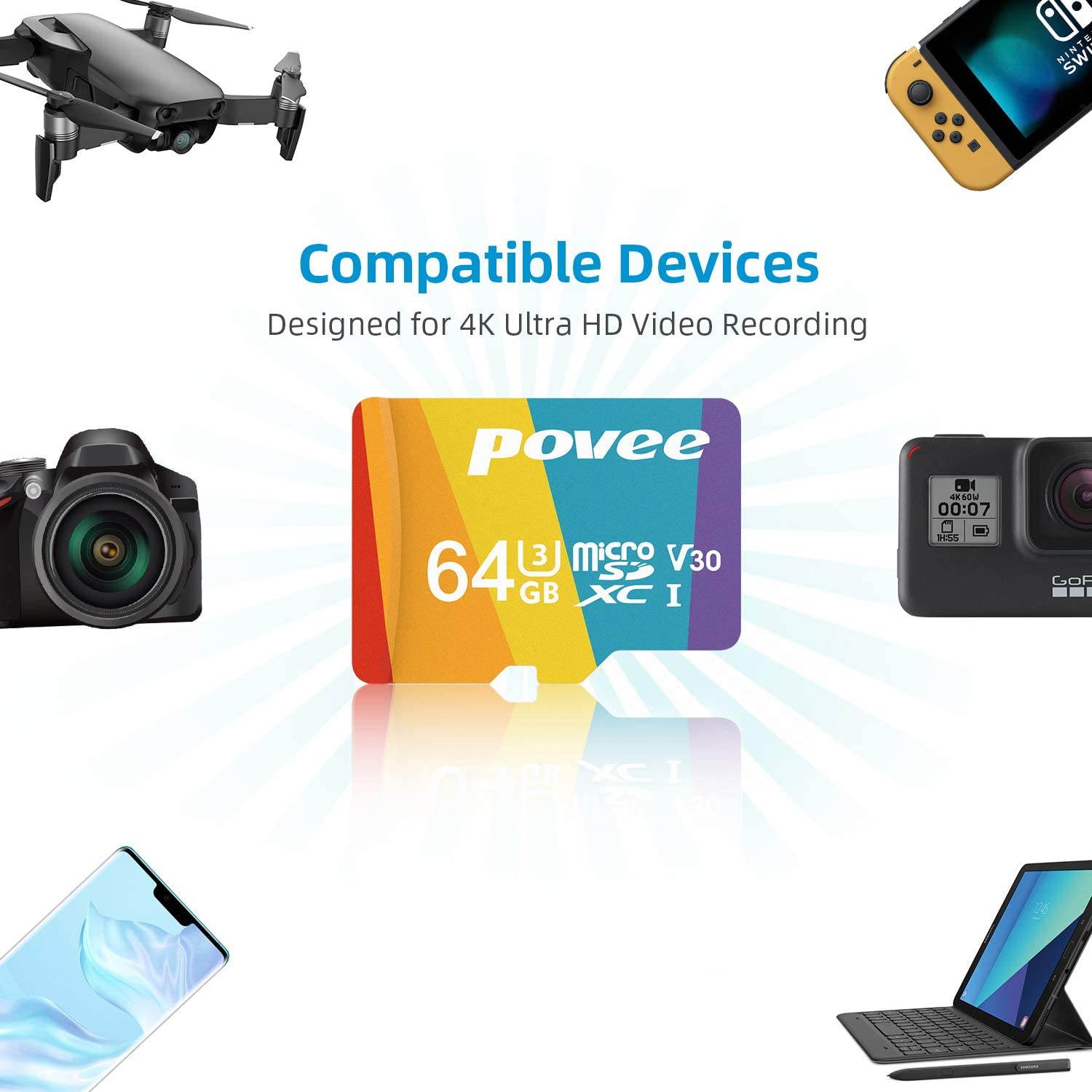 64GB Micro SD Card with Adapter,U3 A1 MicroSDXC Card 667X High Speed Up to 100MB/s UHS-I MicroSD UHS-1 Class 10 Memory Card for Android Smartphone Nintendo Galaxy Fire and Gopro