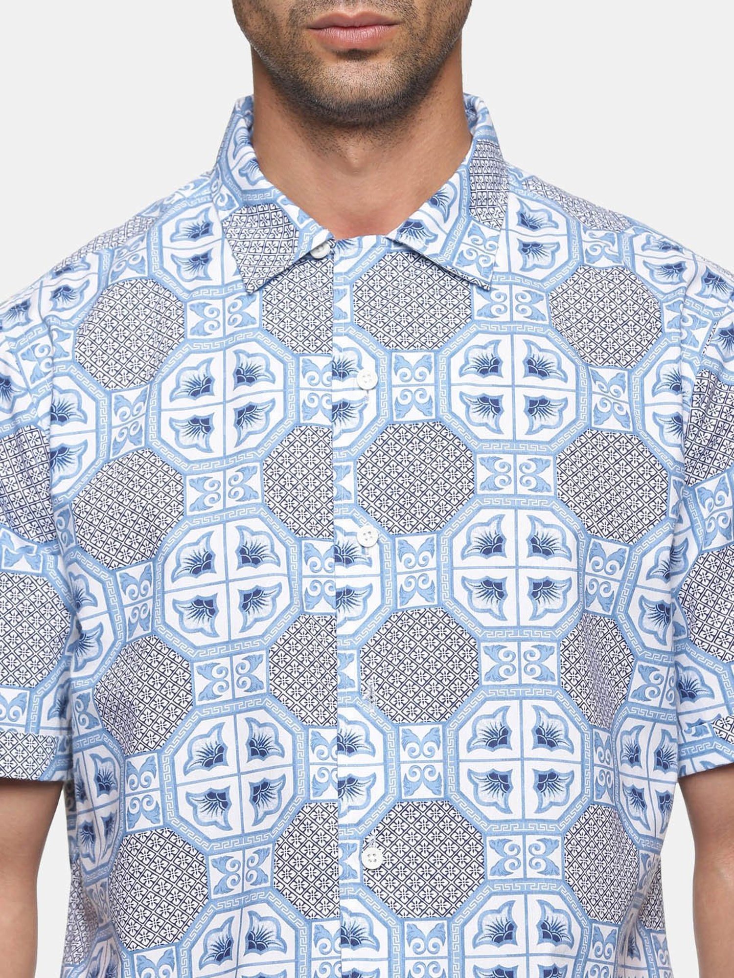 Don Vino Blue Regular Fit Printed Shirt