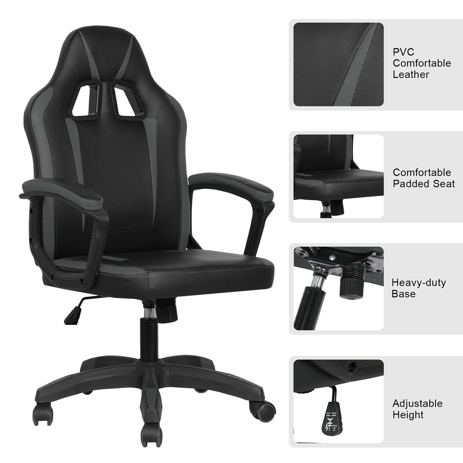 YOUTHUP Office Chair Adjustable Ergonomic Leather Gaming Chair Swivel Rolling Computer Desk Chair with Lumbar Support,Black and Red