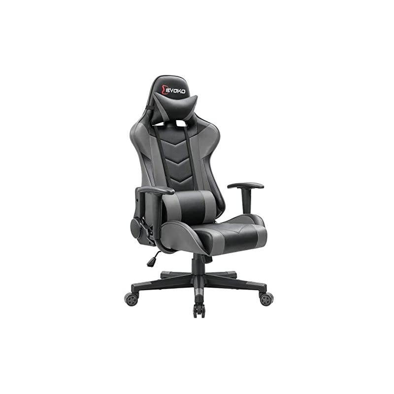 Ergonomic Gaming Chair Racing Style Adjustable Height High Back PC Computer Chair with Headrest and Lumbar Support Executive Office Chair (Grey)