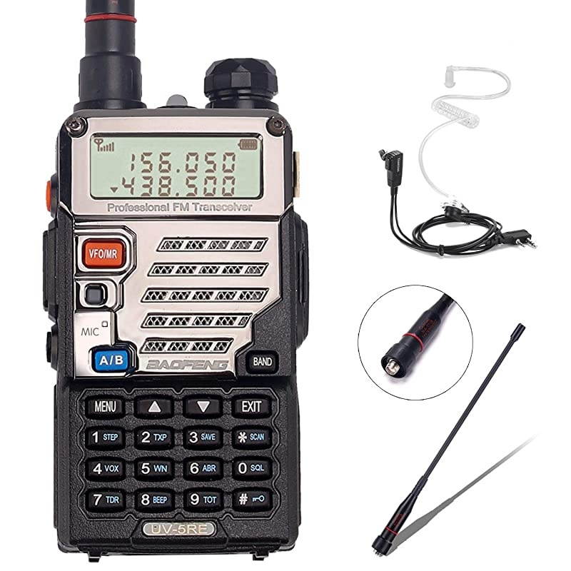 UV5RE+ 8Watt Ham Radio Handheld Rechargeable with Gamtaai NA771 Telescopic Antenna+Acoustic Tube Earpiece+2800mAh Large BatteryVHFUHF Two Way Radio Long Range Walkie Talkies Black