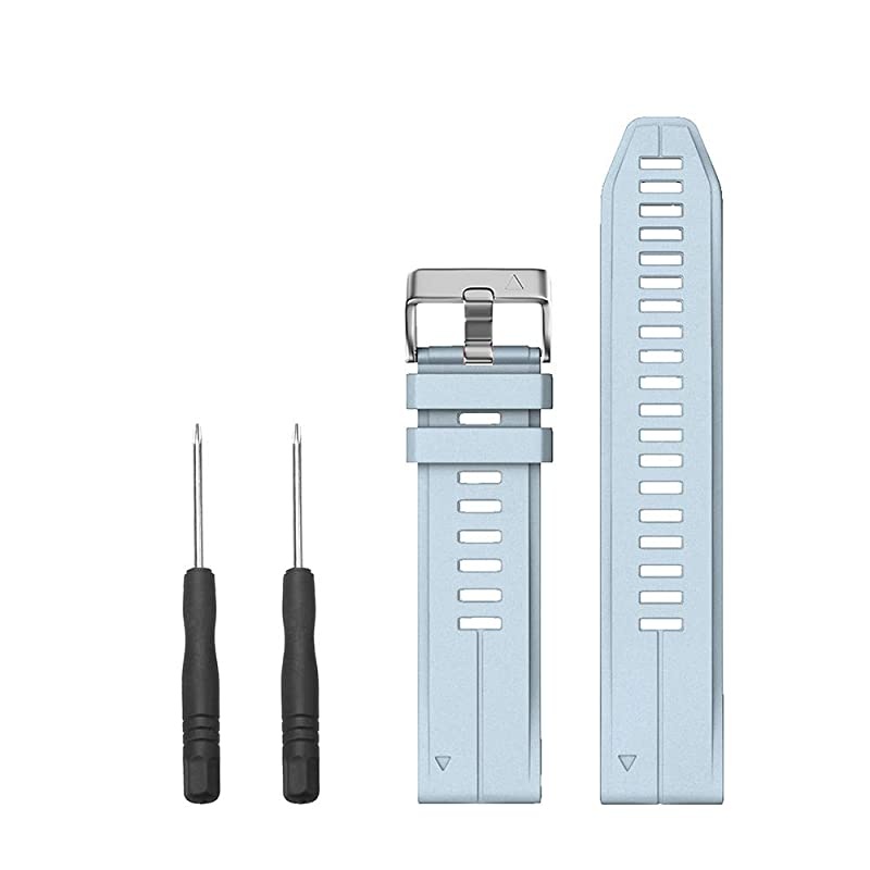 Compatible with Fenix 5S Plus Band Silicone Sport Watch Bands for Fenix 5S/Fenix 5S Plus/Fenix 6S/Fenix 6S Pro/D2 Delta S Smartwatch-Silver Buckle(Sea Blue)