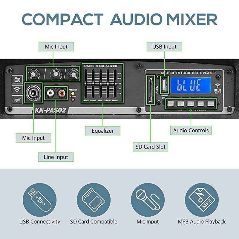 Dual 15" Speakers, 600 Watt - 8 Piece Portable PA System - Microphone, Tripods, Remote Control - Bluetooth, USB, SD Card, RCA and 1/4" Inputs - Colorful LED Lights