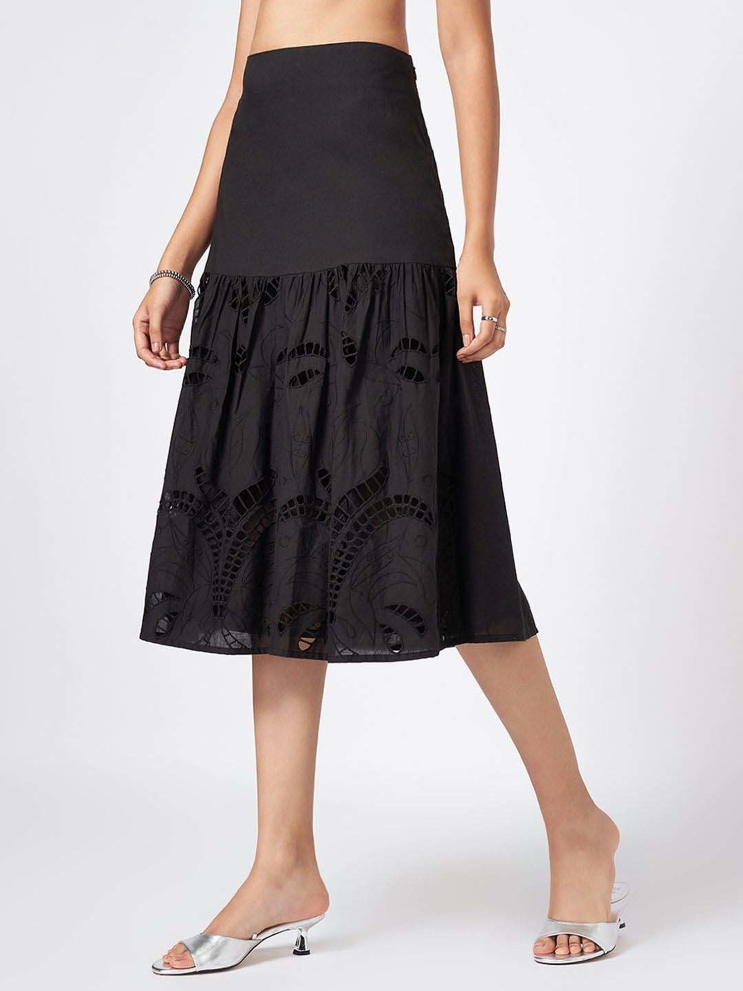 Honey by Pantaloons Black Self Pattern A-Line Skirt
