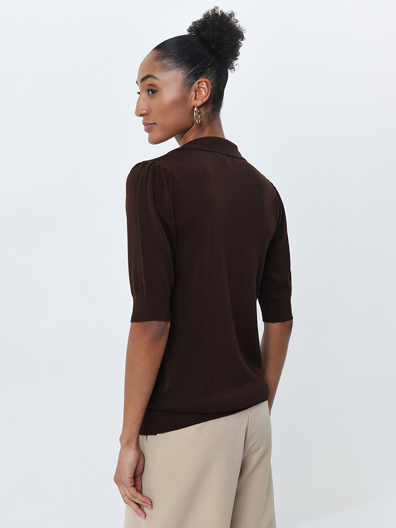 Wardrobe by Westside Dark Brown Knit-Textured Top
