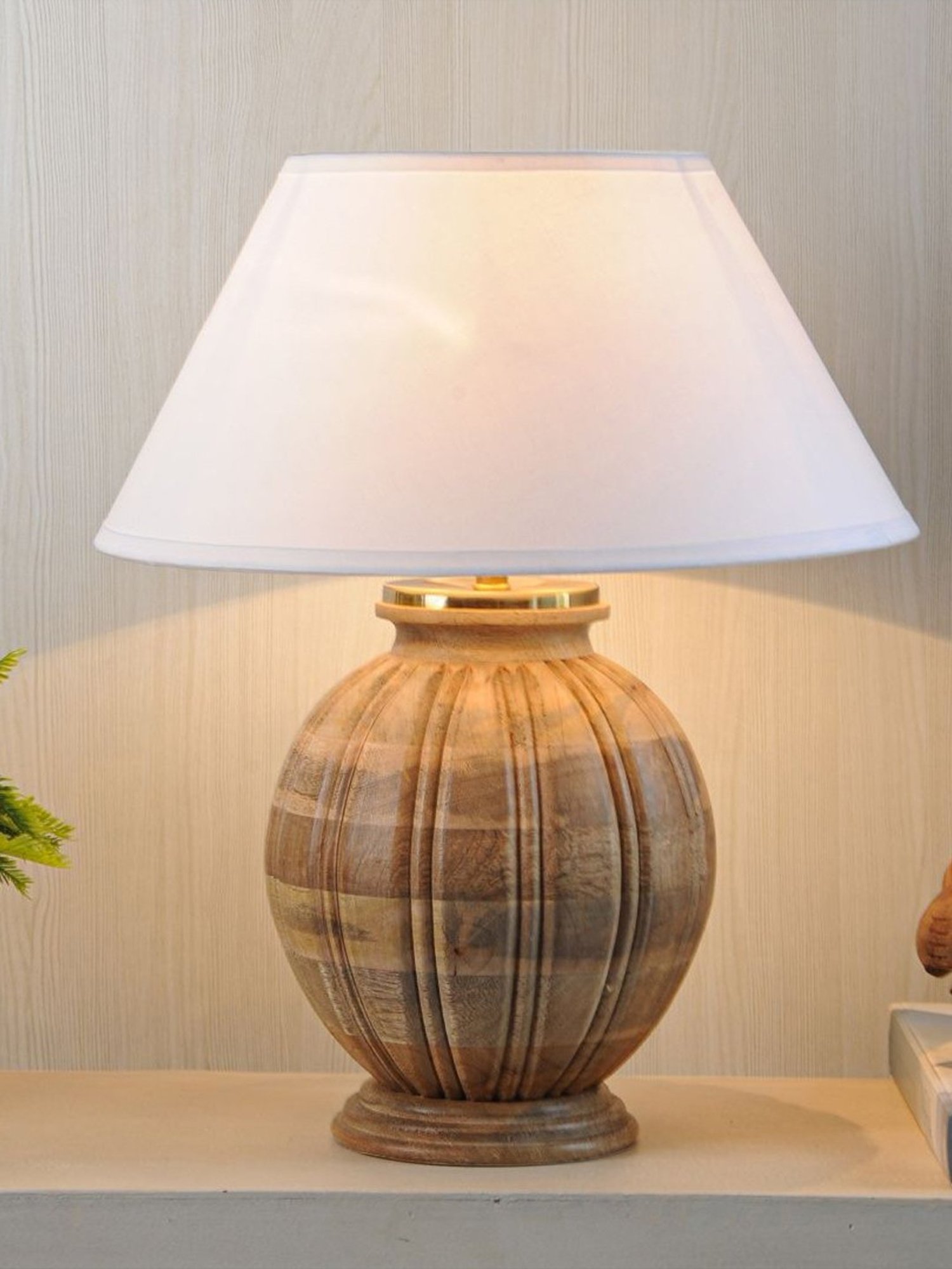 Kapoor Lamp Shades Natural Wood Astros Carved Cotton Shade Table Lamp