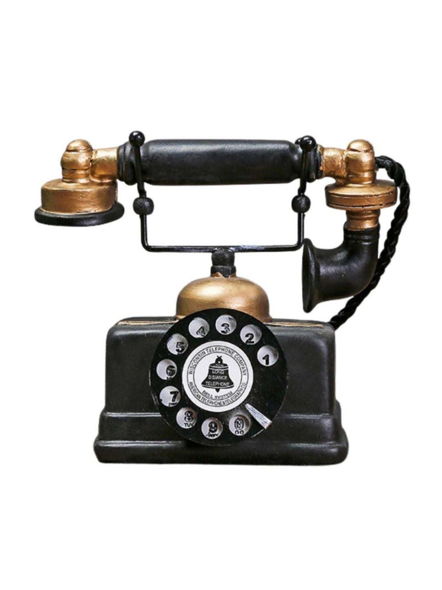 Nestasia Vintage Premium Quality Black & Golden Resin Made Telephone Decor Piece For Gifting