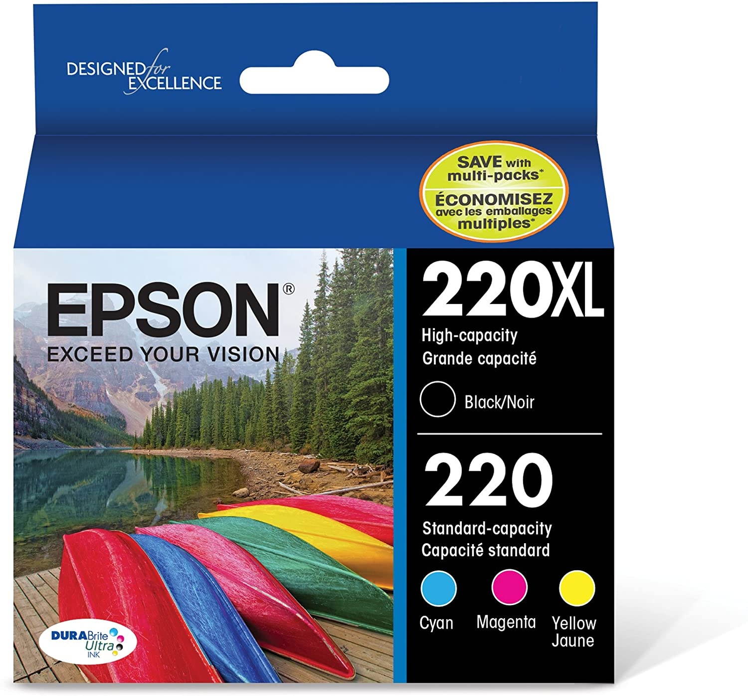 Epson T220XL-BCS Cartridge Ink 4 Pack Black Cyan Magenta Yellow