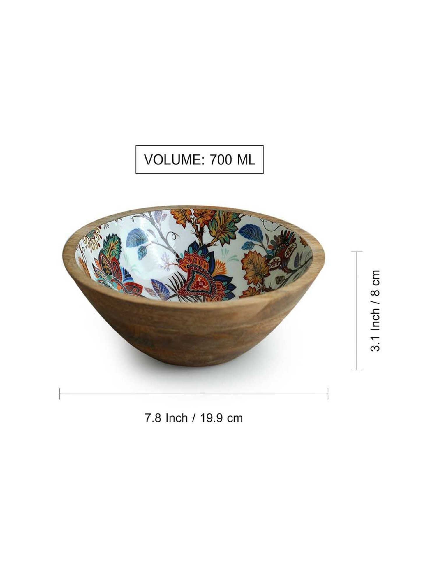 ExclusiveLane Multicolor Mango Wood Floral Chronicles' Handenamelled Serving Salad Bowl