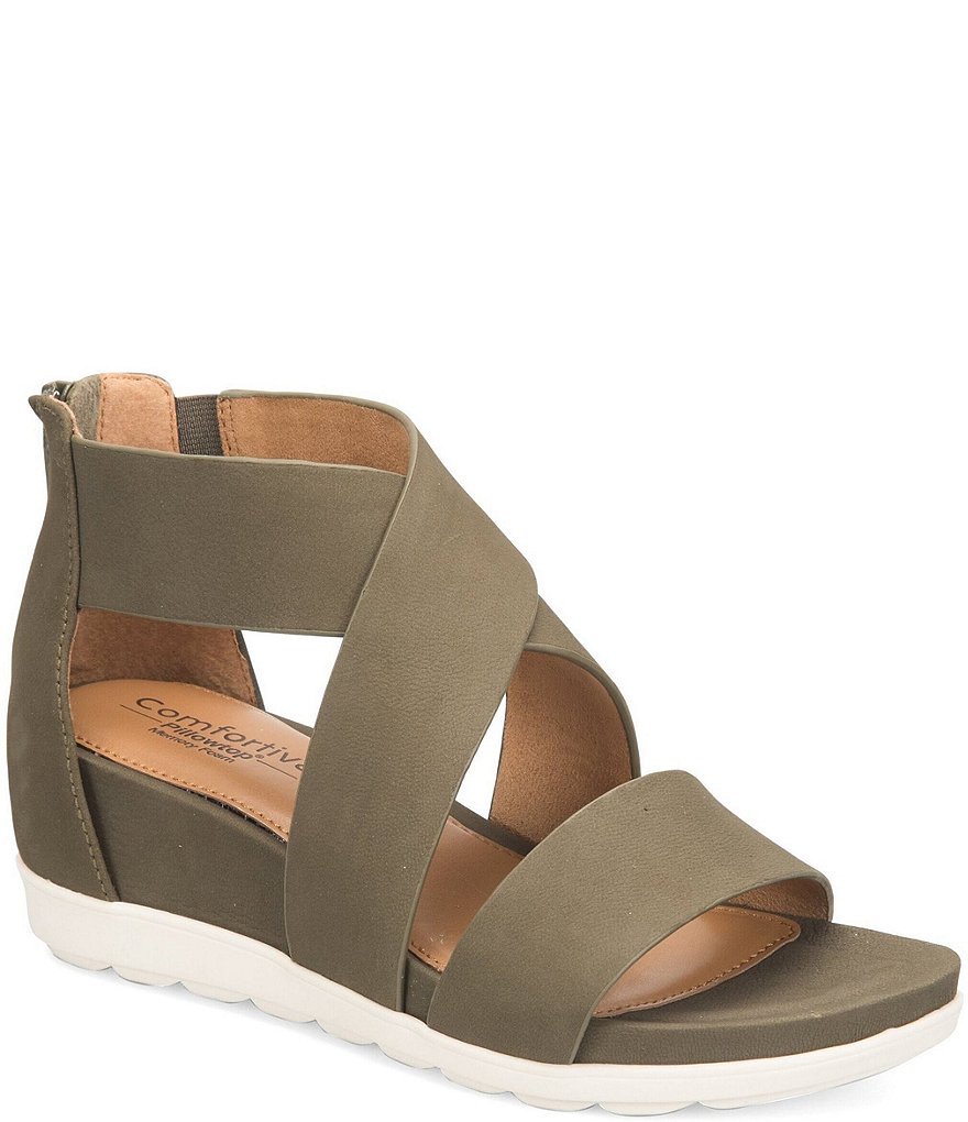 Comfortiva Pacifica Nubuck Criss-Cross Strap Sporty Wedge Sandals