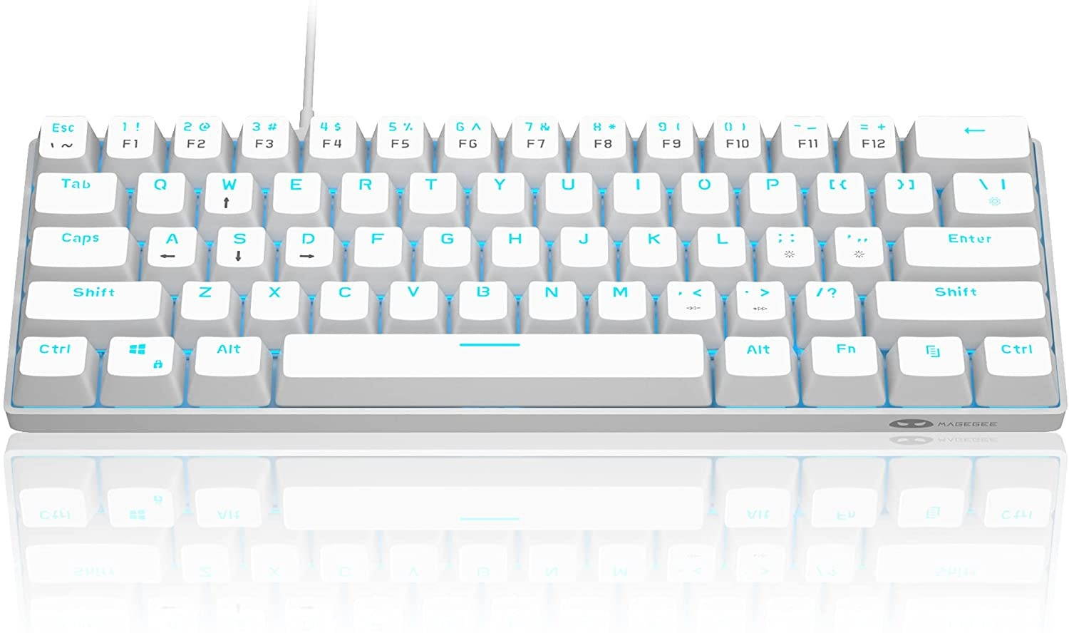 MageGee MK-Mini 60% Mechanical Gaming Keyboard, 61 Keys TKL Compact Gaming Keyboard with Blue Switches, Portable Blue LED Backlit USB Type-C Wired Office Keyboard for PC Laptop Computer, White
