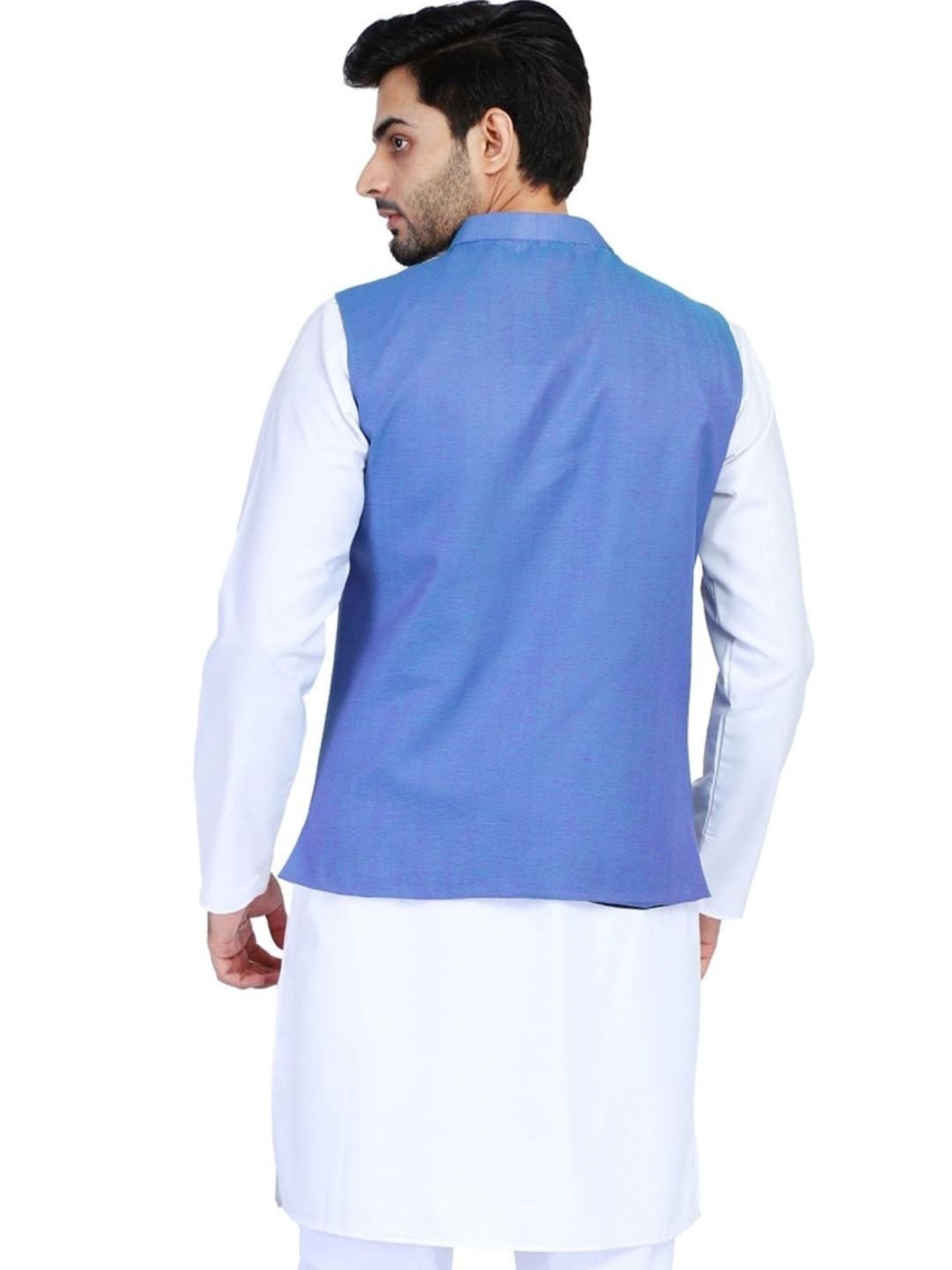 TAHVO Blue Cotton Slim Fit Nehru Jacket