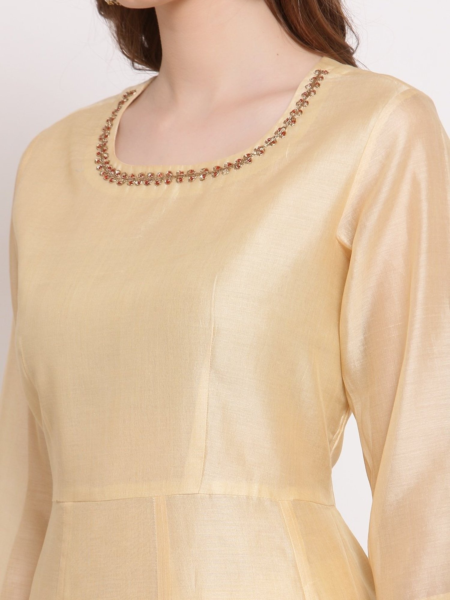 DART STUDIO Beige Embroidered Straight Kurta