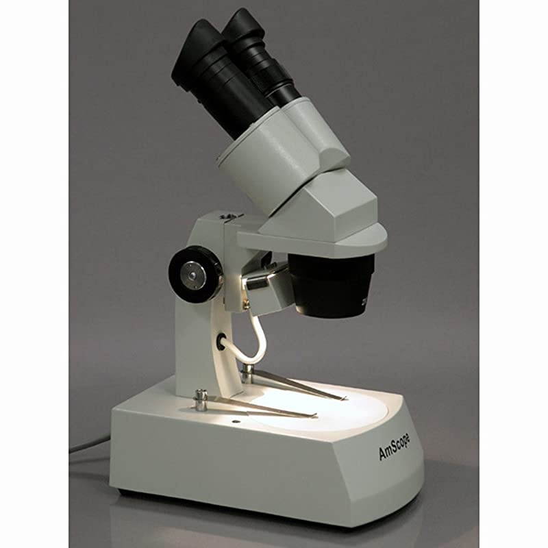 SE305-A Binocular Stereo Microscope, WF10x Eyepieces, 10X and 30X Magnification, 1X and 3X Objectives, Upper and Lower Halogen Lighting, Reversible Black/White Stage Plate, Arm Stand, 120V