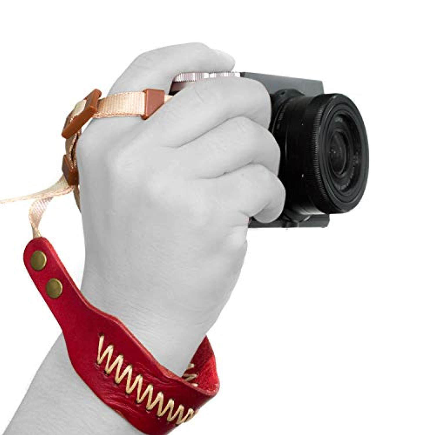megagear mg931 leather wrist strap comfort padding, enhanced hand grip stability and security for all cameras slr/dslr one size fits all, red