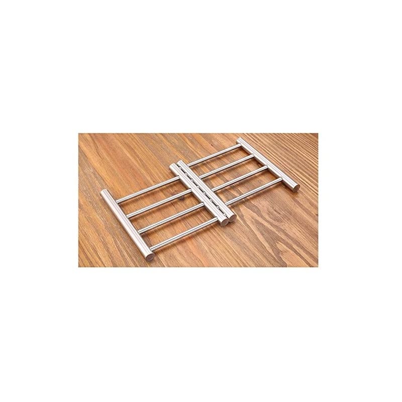 8x9"metal adjustable Trivet wite from 9"to 15" multi-purpose spoon rest and kitchen table mats Shrink pads non-sliding hot pad and Pot Holder (silver)