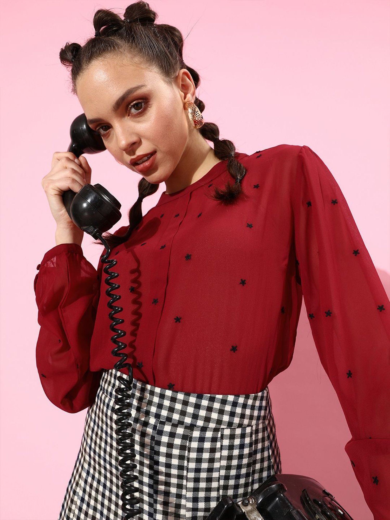 QUIERO Maroon Embroidered Top