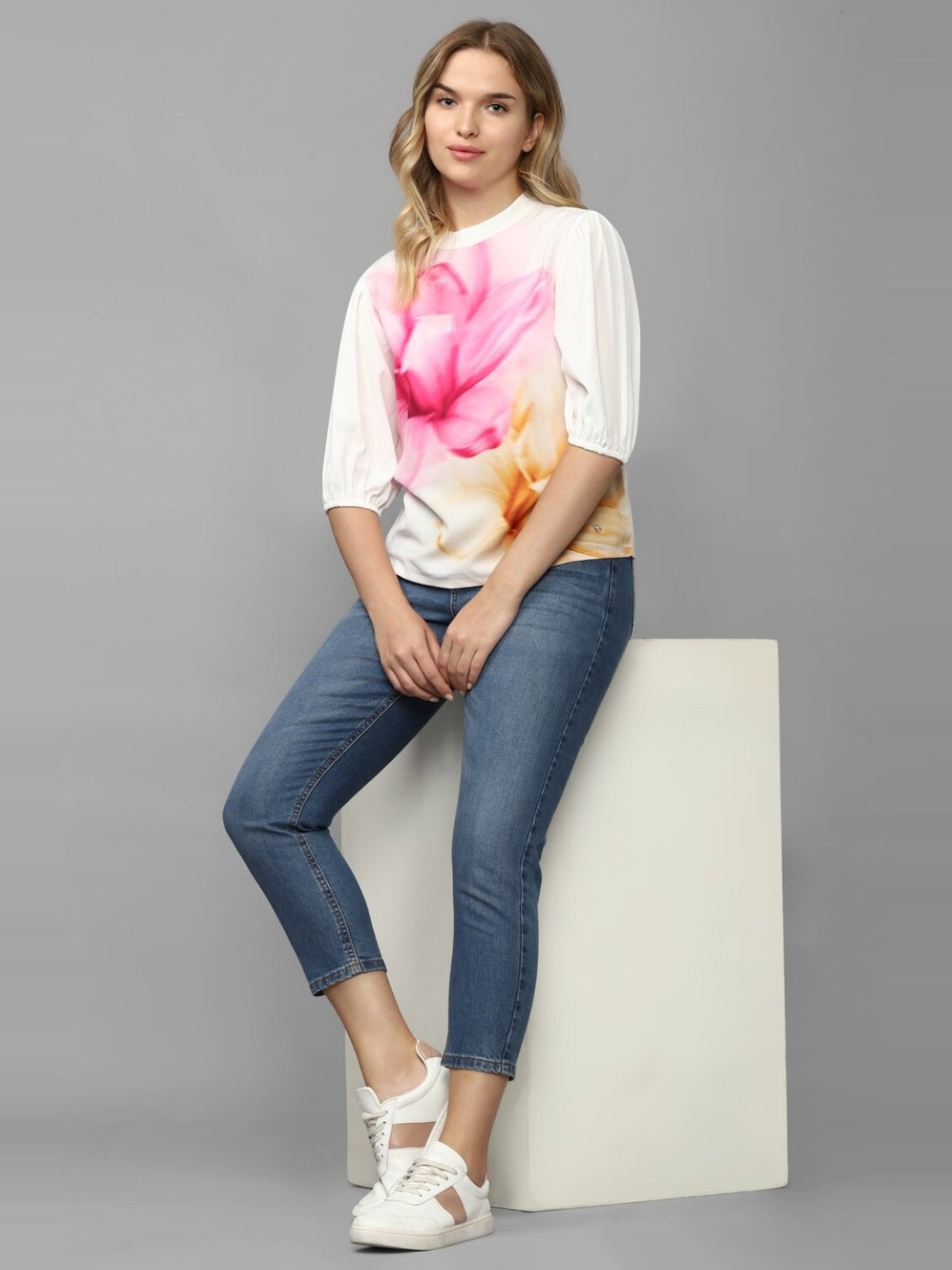 Allen Solly White Floral Print Top