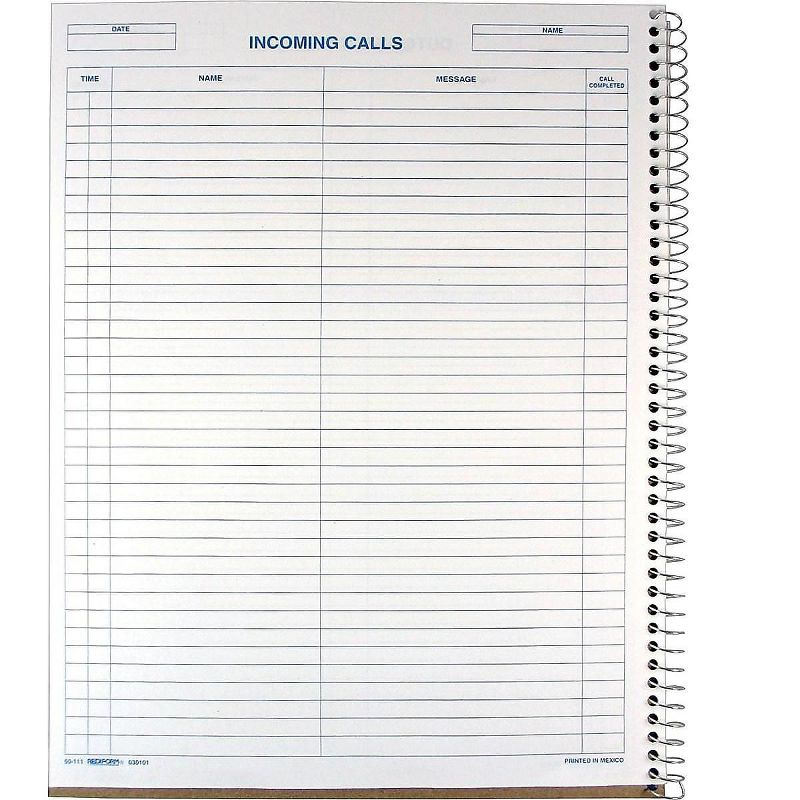 Rediform Wirebound Call Register 8 1/2 x 11 3 700 Forms/Book 50111
