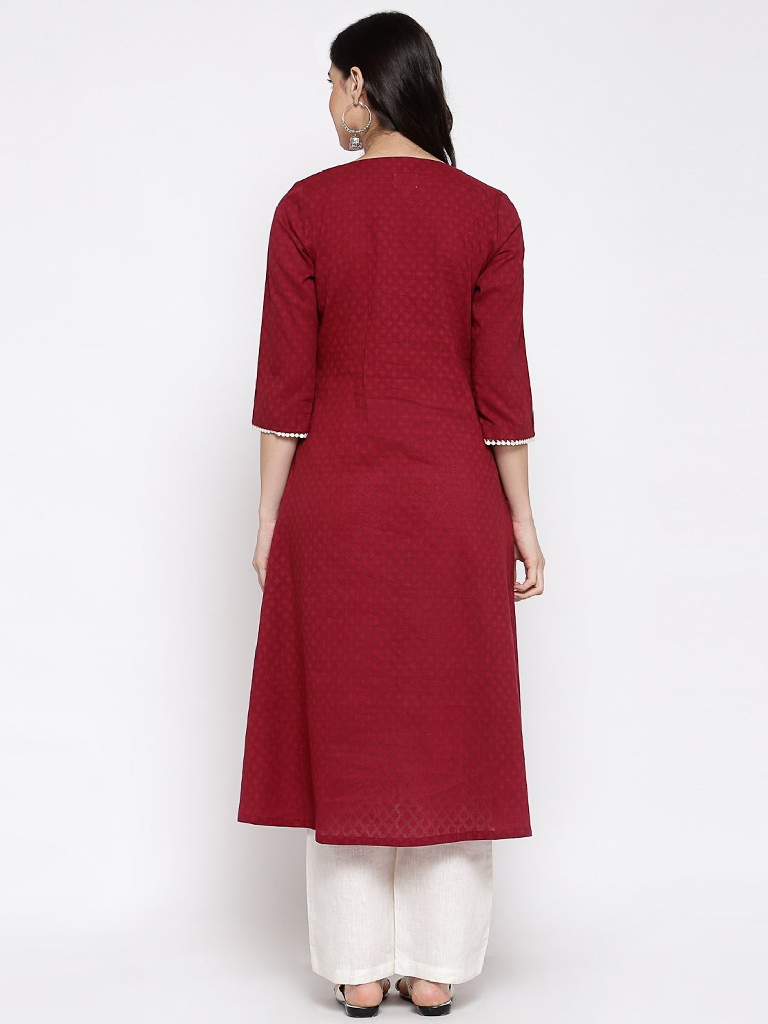 DART STUDIO Maroon Cotton Embroidered A Line Kurta