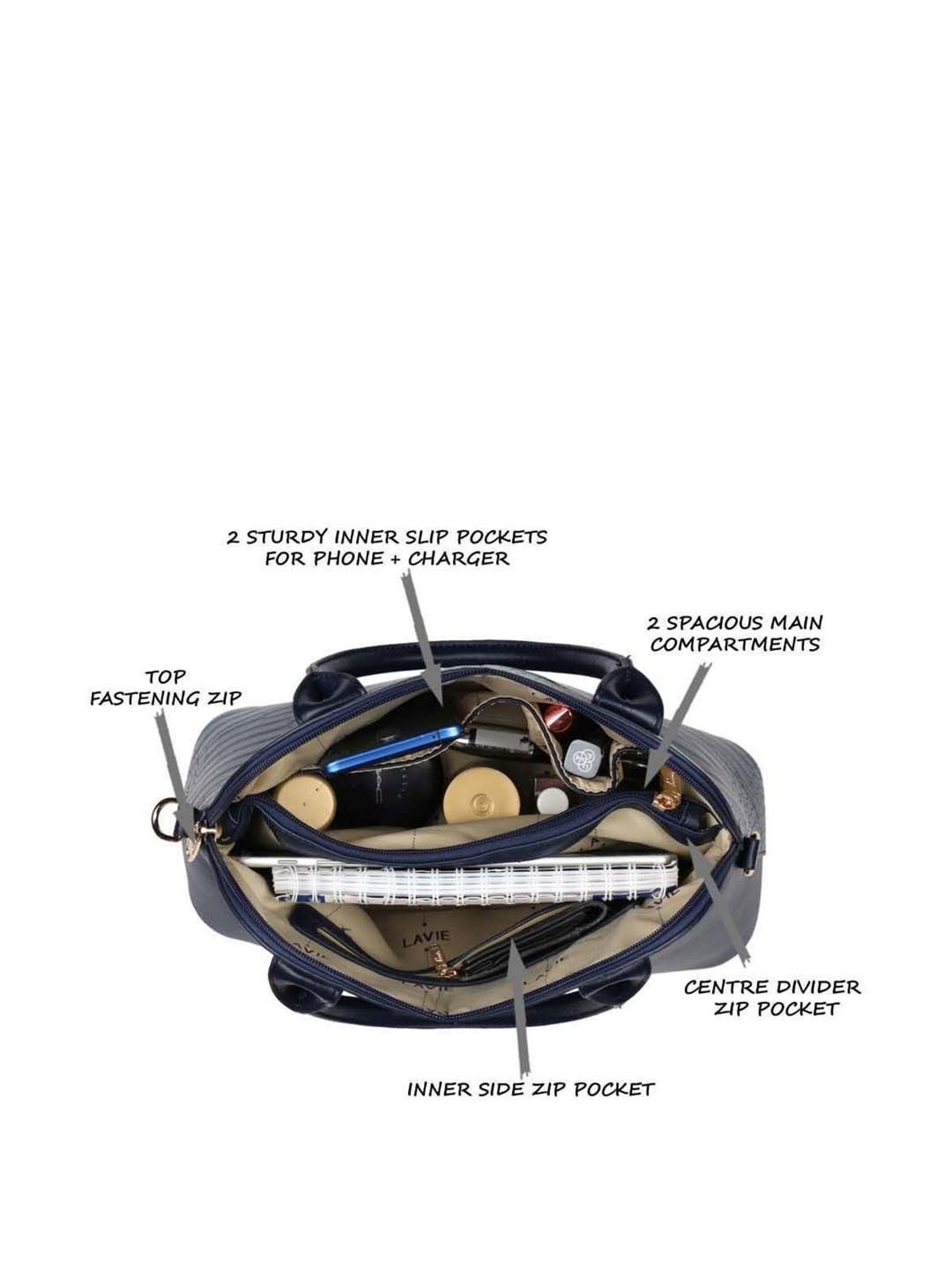 Lavie Navy Textured Large Handbag