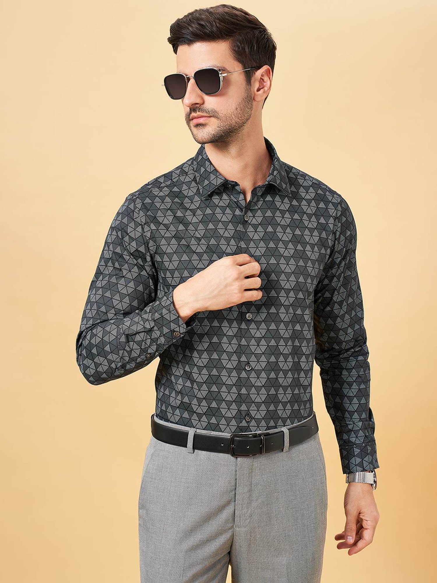 Peregrine by Pantaloons Jet Black Cotton Slim Fit Printed Shirt
