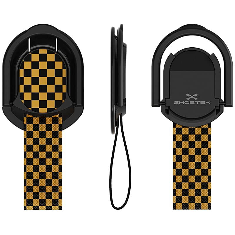 Loop Magnetic Cell Phone Finger Holder Strap with Flexible Grip Kickstand Perfect for iPhone 11 11 Pro 11 Pro Max Galaxy Note 10 Note 10 Plus S10+ S10e S10 Pixel 4 Checked Yellow