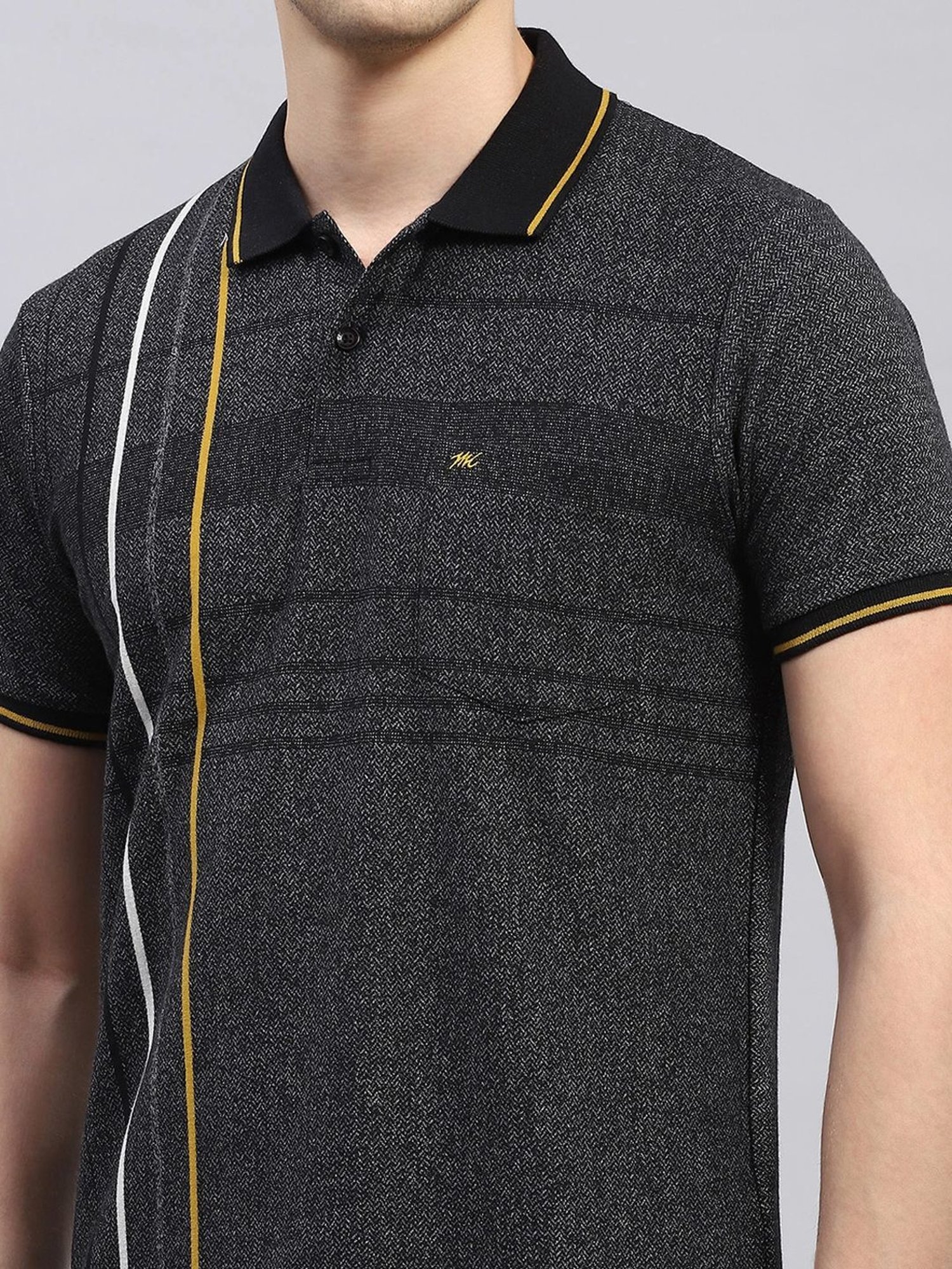 Monte Carlo Black Regular Fit Striped Polo T-Shirt