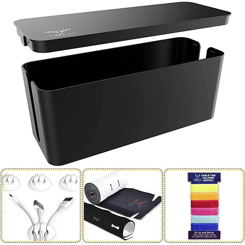 Cable Management Box Cord Organizer and Cover with Cable kit Desk Wall Mounted TV Video Game and Computer Wire Holder Hider Protector with Cable Sleeve Black Edition by  XXL Value