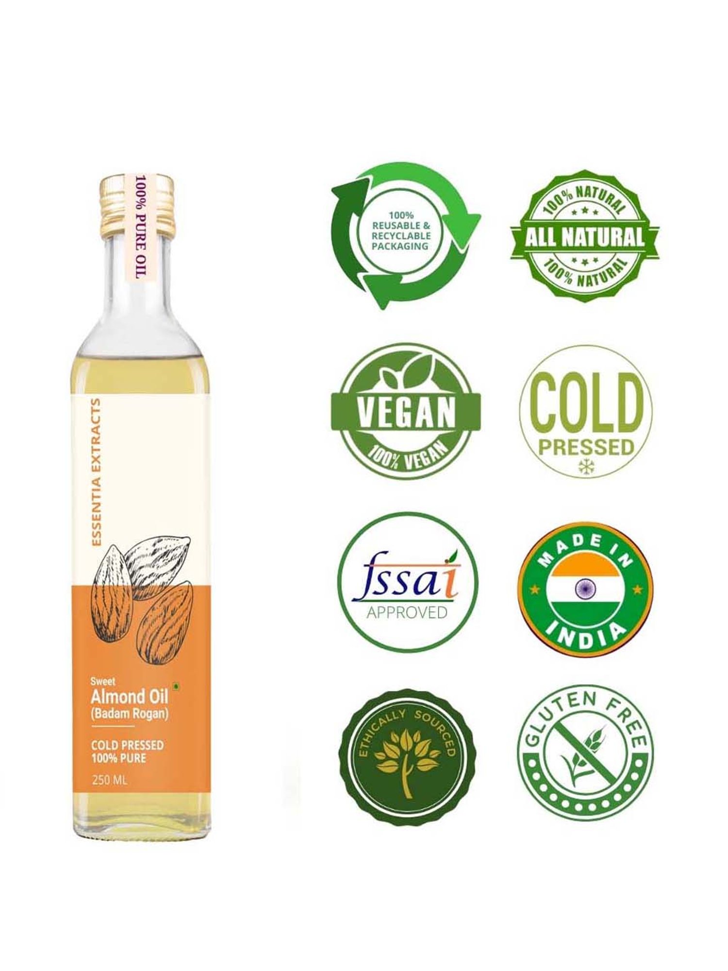 Essentia Extracts Cold-pressed Almond Oil, - 250 ml