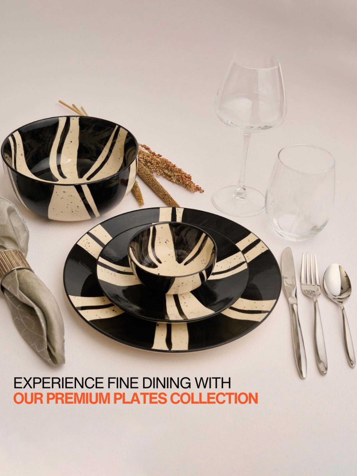 BlackCarrot Black & White Ceramic Dinner Plates - Set of 2