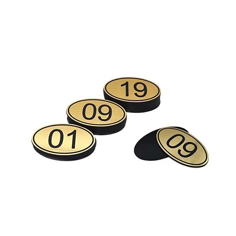 Engraved 30mm x 50mm Oval Table Numbers (1-50) Pubs Restaurants Clubs - Gloden - 1 to 50