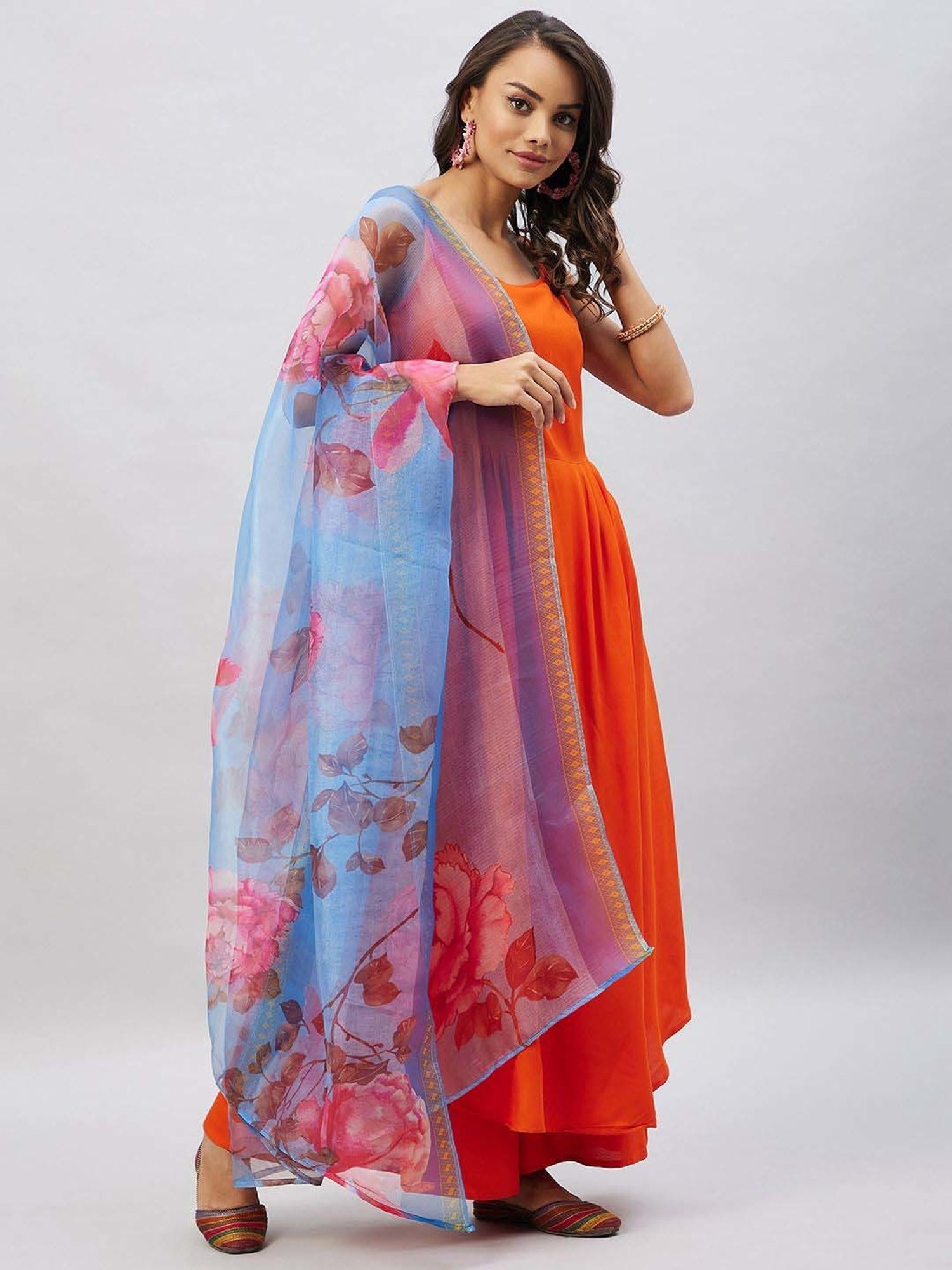 Inweave Blue Floral Print Dupatta