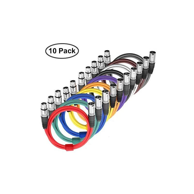 XLR Cable, Colored Microphone Cable 6 feet,XLR Male to Female Mic Cables(10-Colors),3 pin Double Shielded Balanced DMX Cables/XLR Cables.