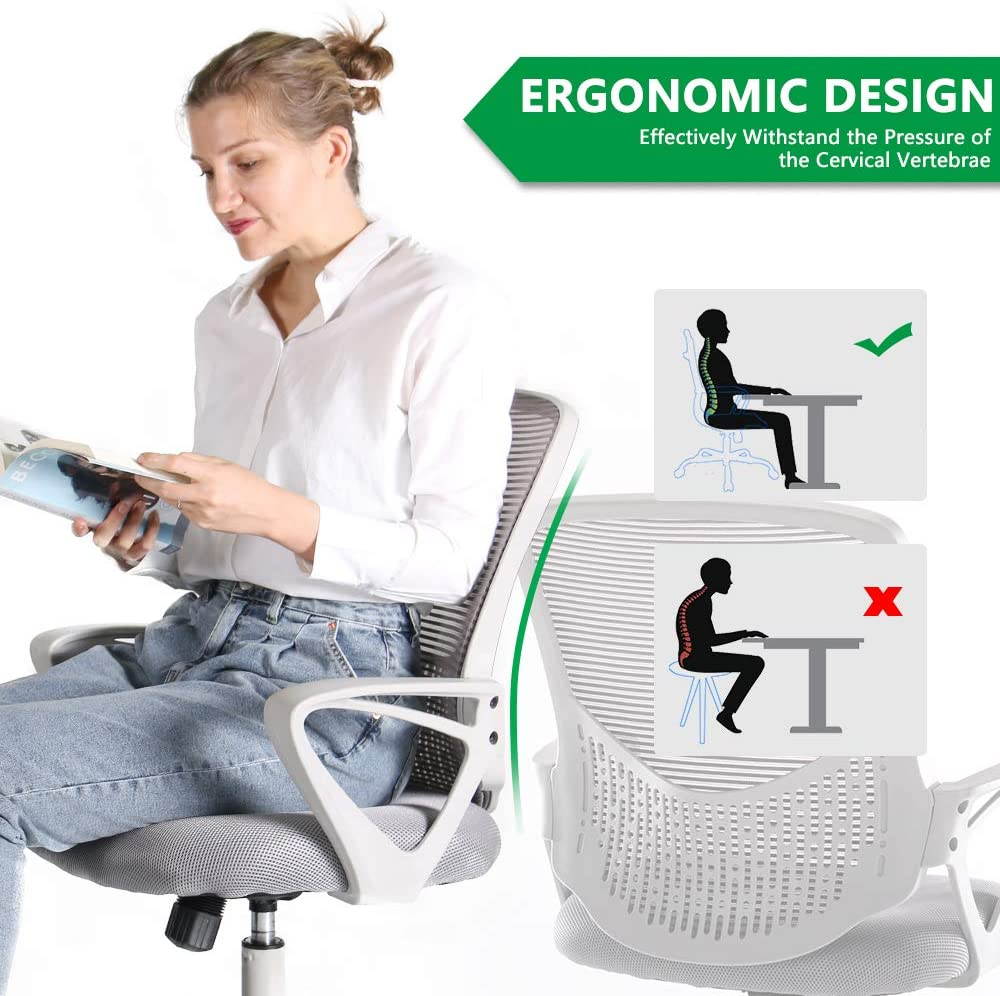 Ergonomic Office Chair with Lumbar Support, Height-adjustable Mesh Chair, Swivel Desk Chair with Armrests for Home Office, Grey
