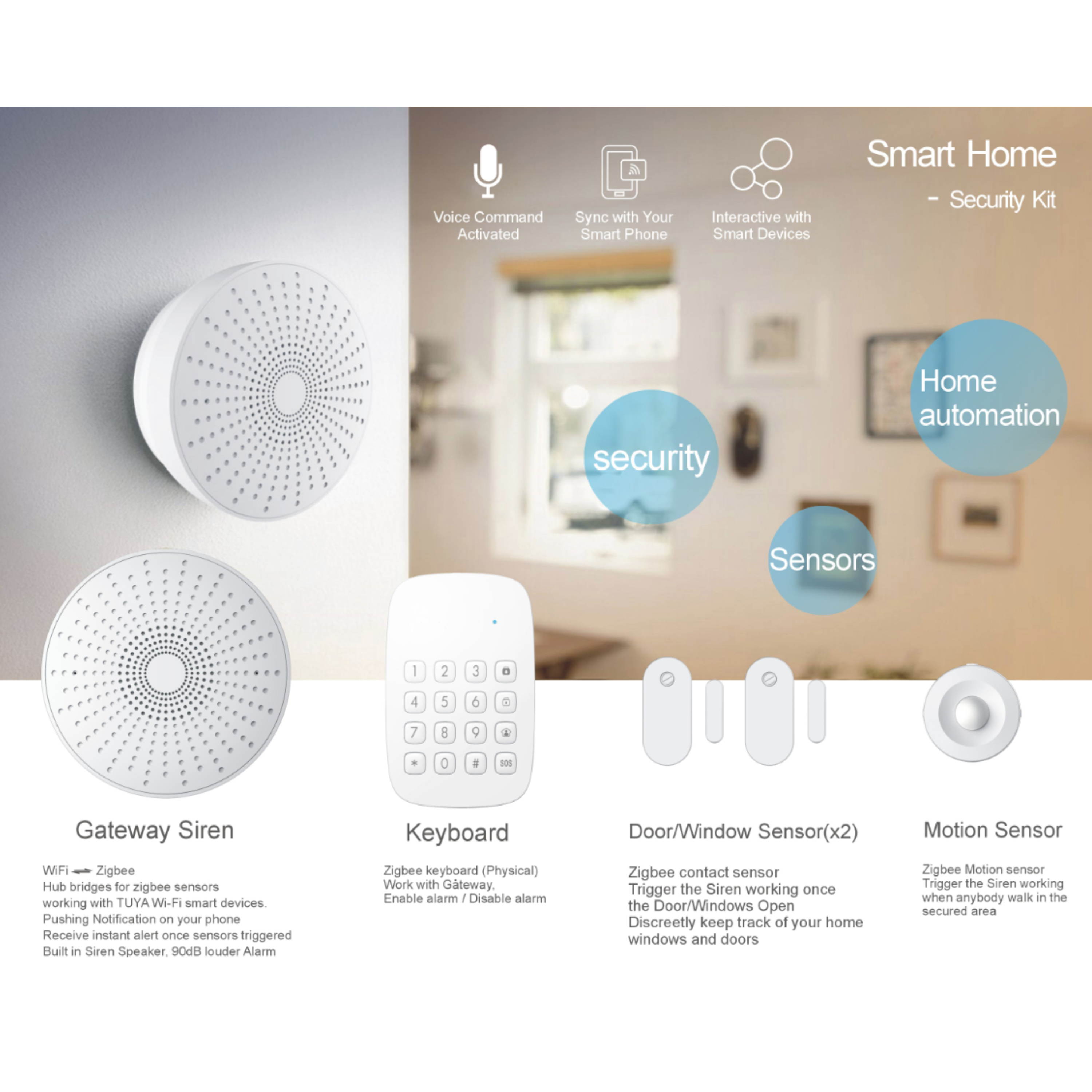 eco4life Wireless Smart Home Security Starter Kit Home Automation System | Hub | Motion Sensor | Multi-Purpose Sensor | Temperature and Humidity Sensor , 24/7 monitoring system - no contract