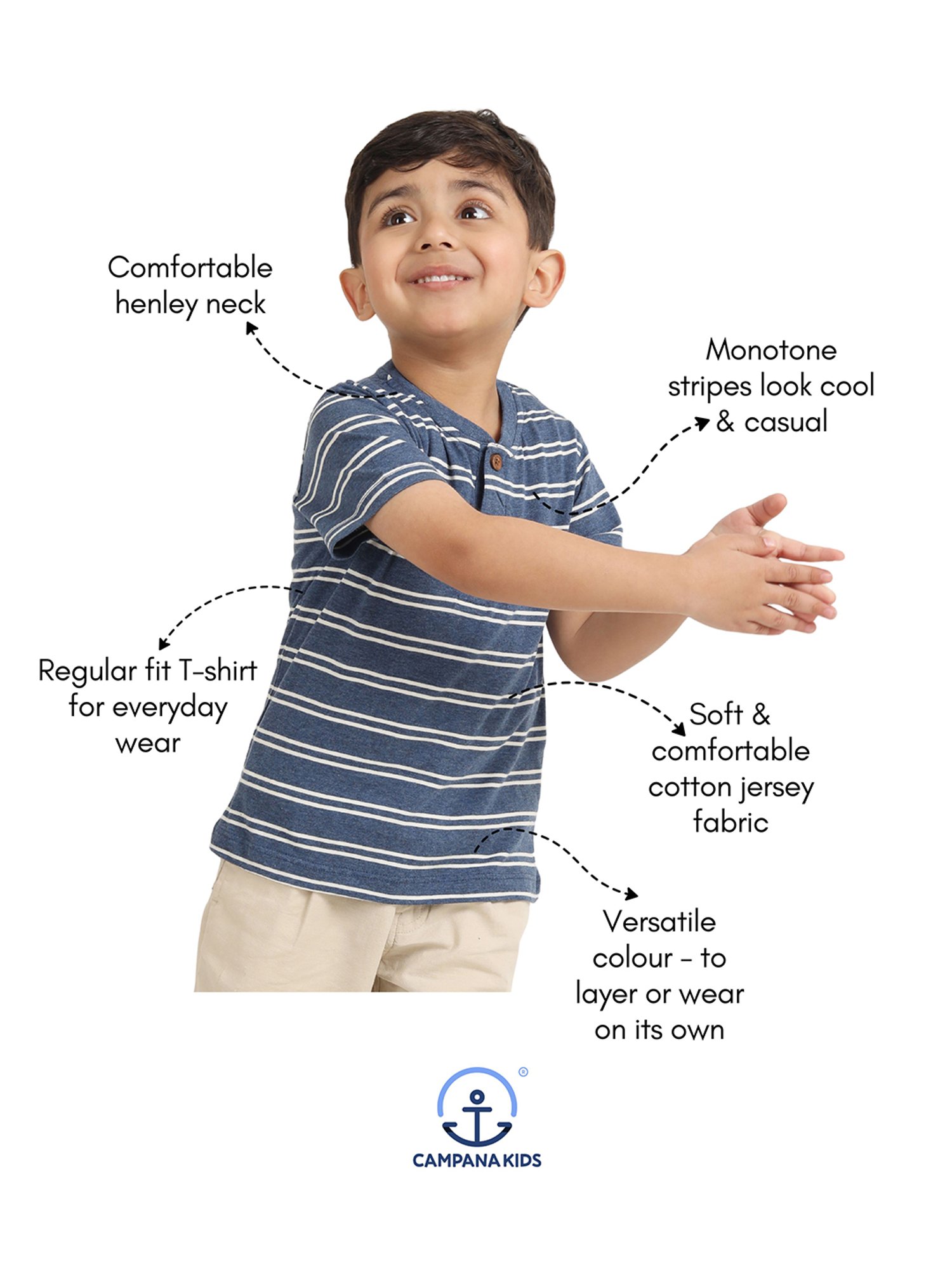Campana Kids Blue Striped T-Shirt