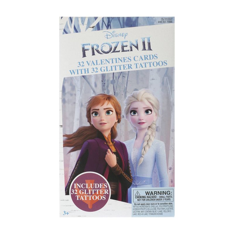 Frozen 2 32ct Deluxe Valentines Cards With Tattoos