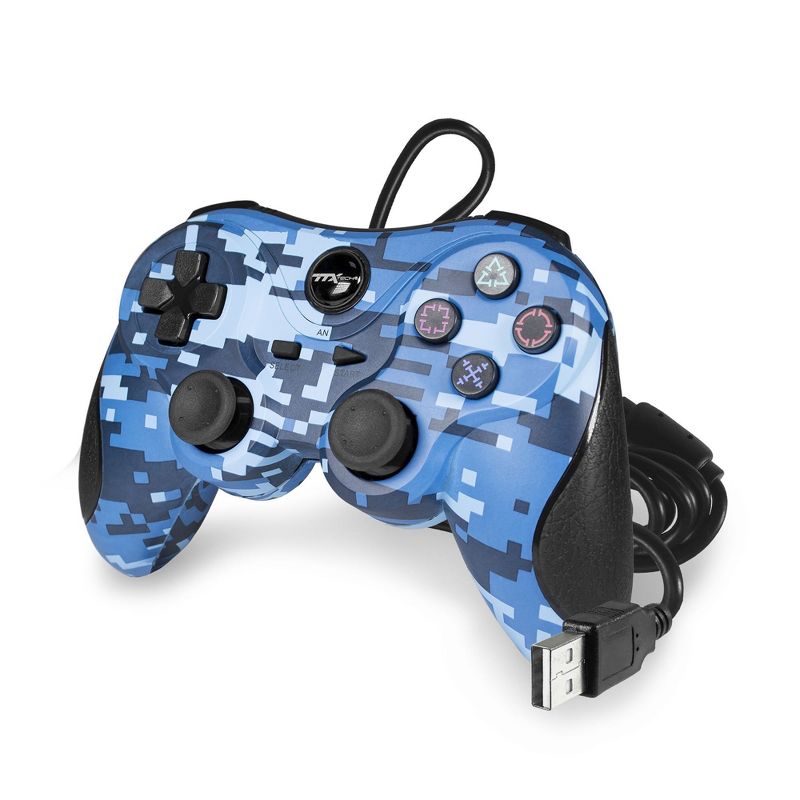 TTX Tech Wired USB Controller Compatible with PS3, Digicamo Blue