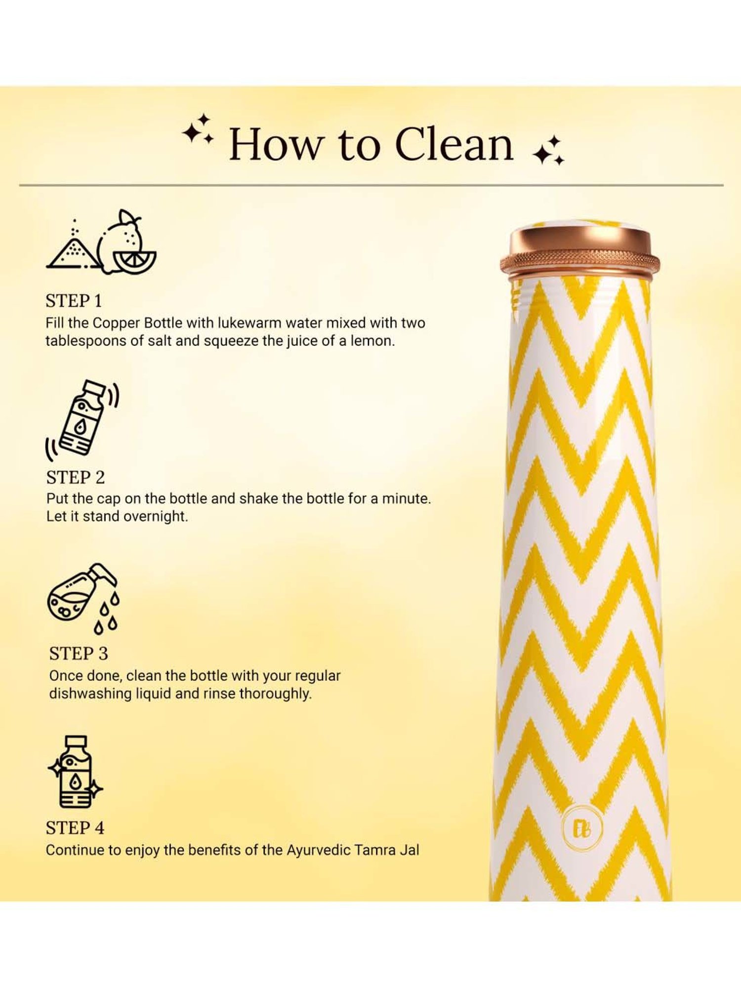 Everything Beautiful Yellow & White Copper Water Bottle - Slim (0.75 L)