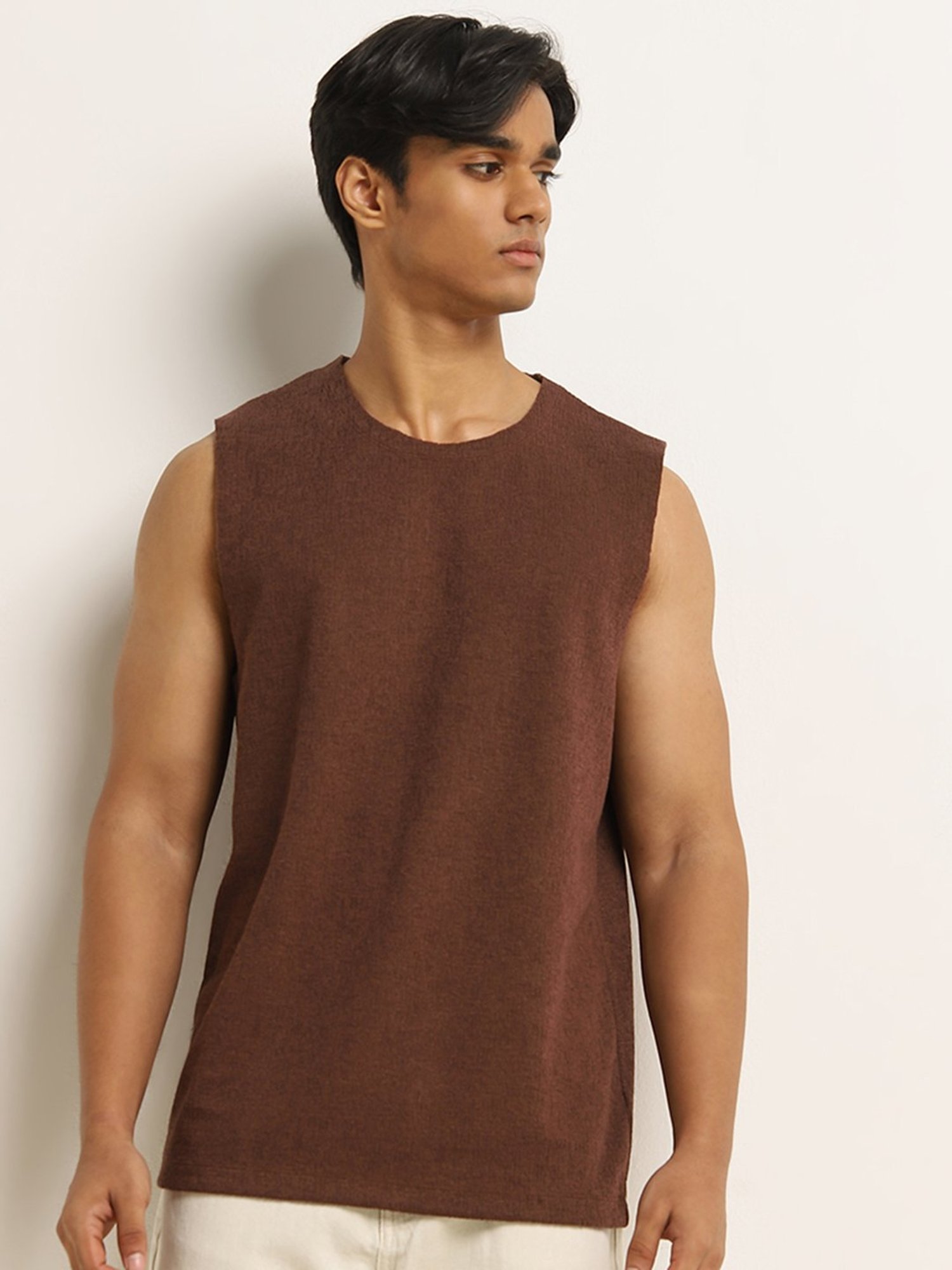 Nuon by Westside Brown Textured Relaxed-Fit T-Shirt