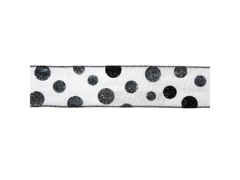 Melrose Black and Silver Glittered Circles Contemporary Ribbon Spool 2.5" x 60 yards