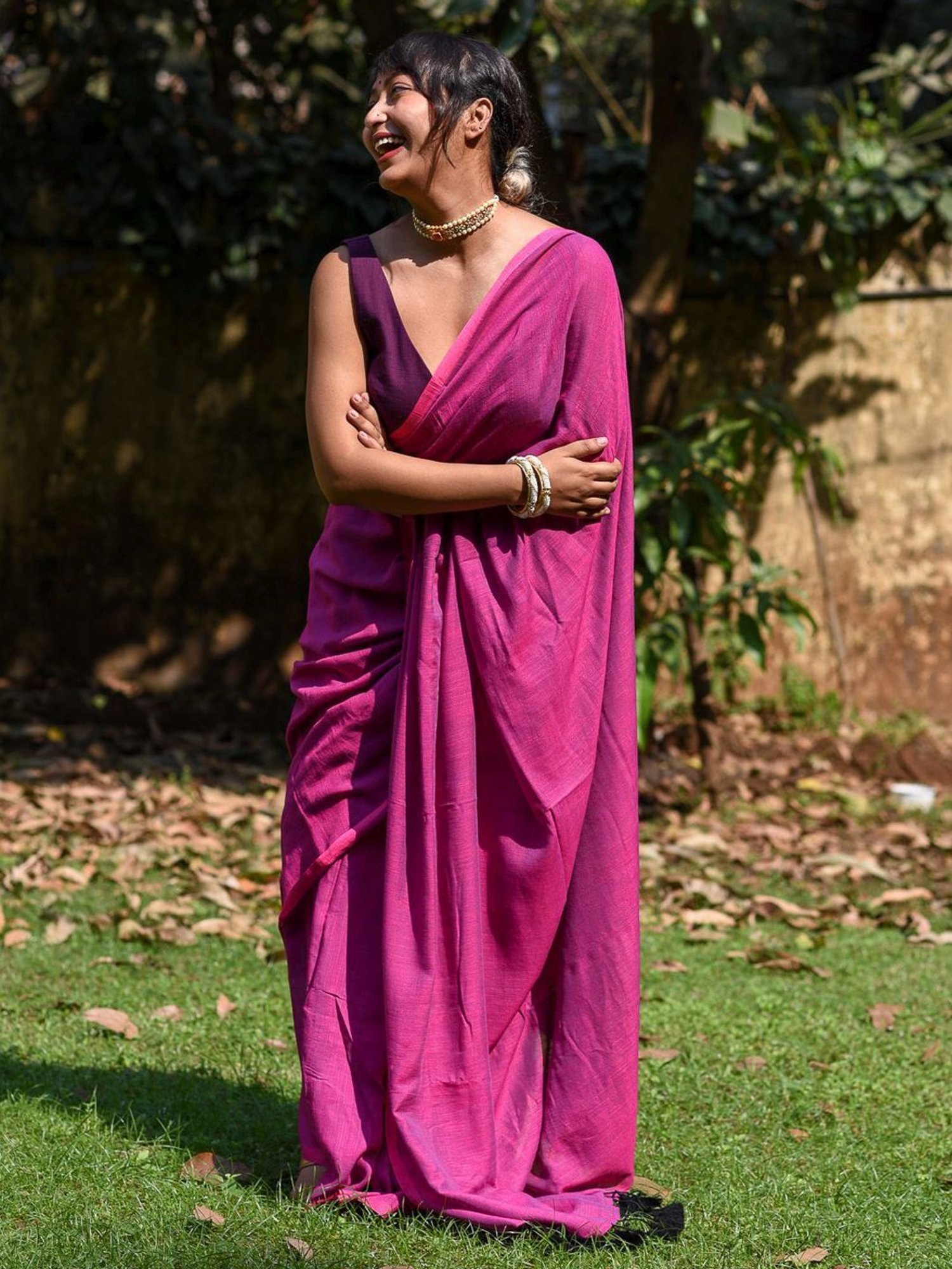 Suta Pink Plain Saree Without Blouse