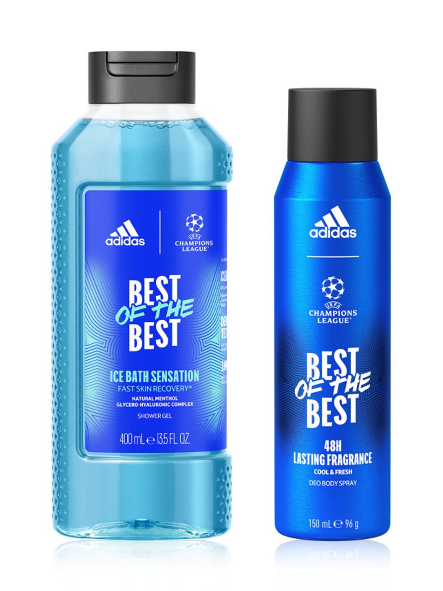 ADIDAS UEFA Best of the Best Deo Spray & Ice Bath Sensation Shower Gel - Pack of 2