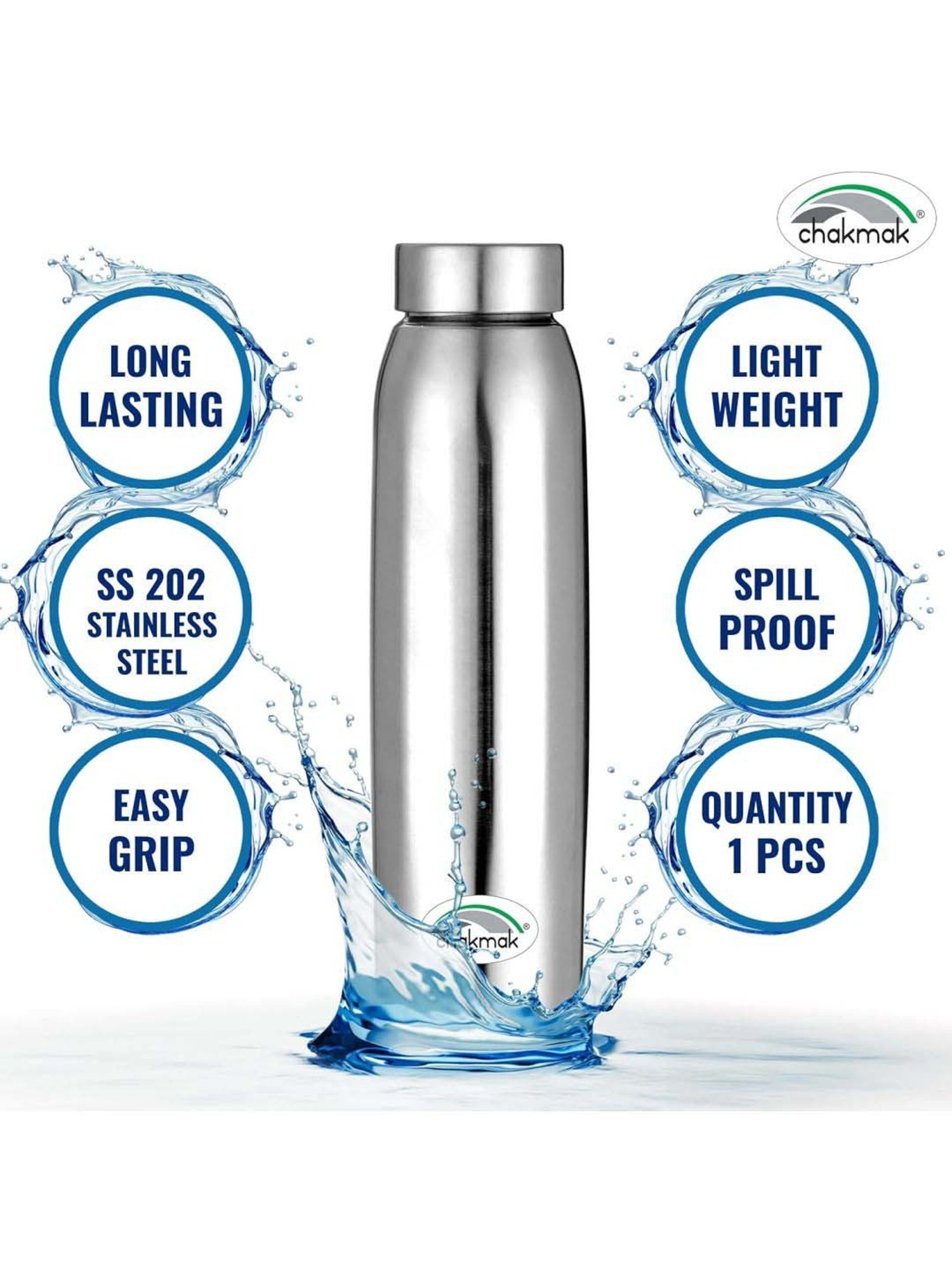 Chakmak Silver Stainless Steel Water Bottle