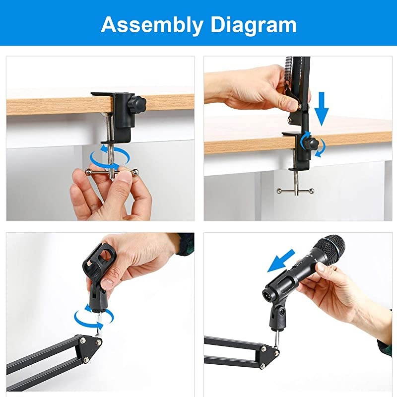 Suspension Mic Clip Adjustable Boom Studio Scissor Arm Stand For Blue Yeti Snowball Constructed With Premium Quality Metals For Professional Streaming VoiceOver RecordingGames