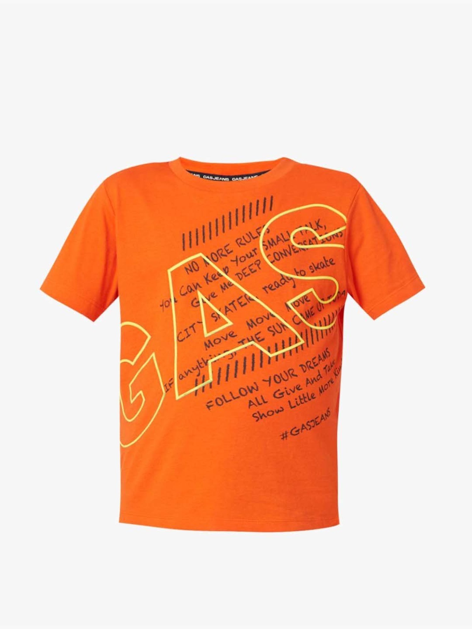 Gas Kids Orange Cotton Printed T-Shirt