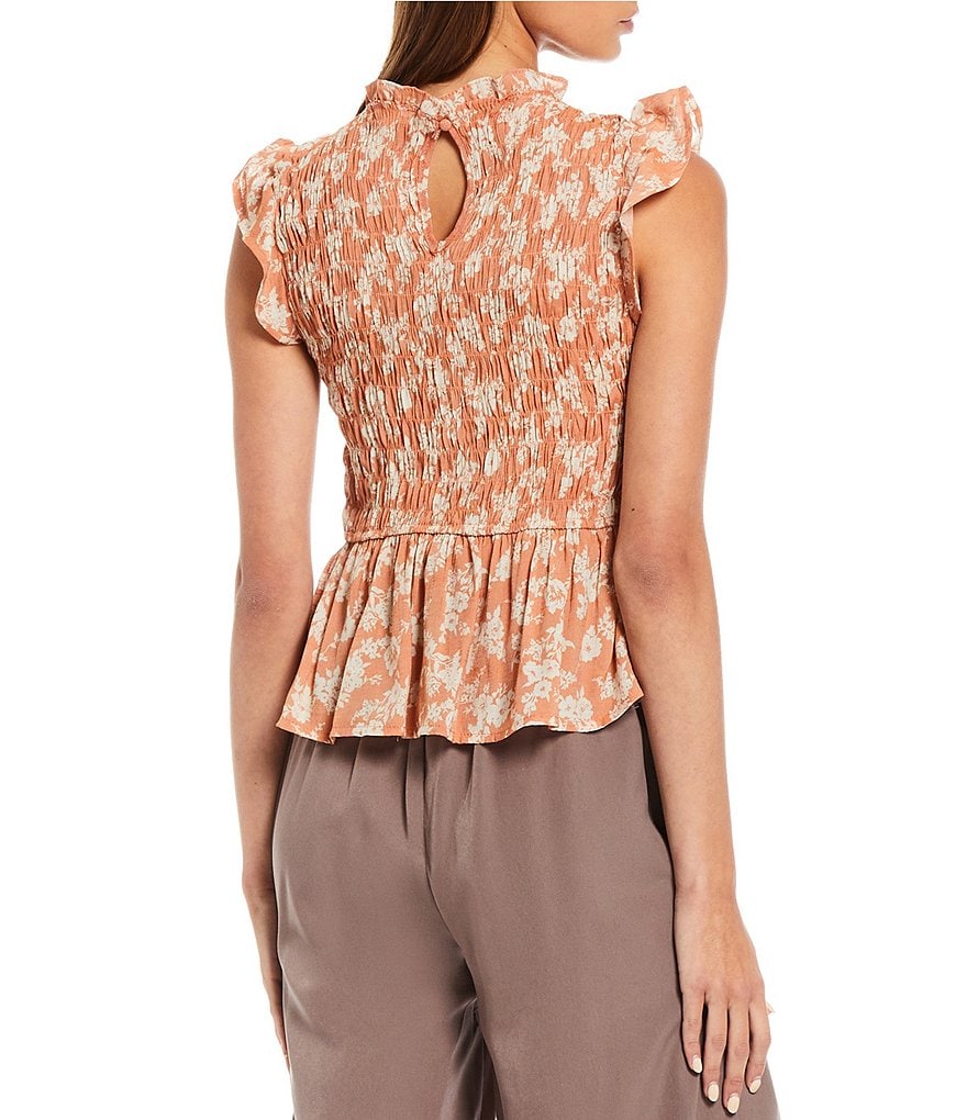 Blu Pepper Ditsy Floral Flutter Sleeve Smocked Top